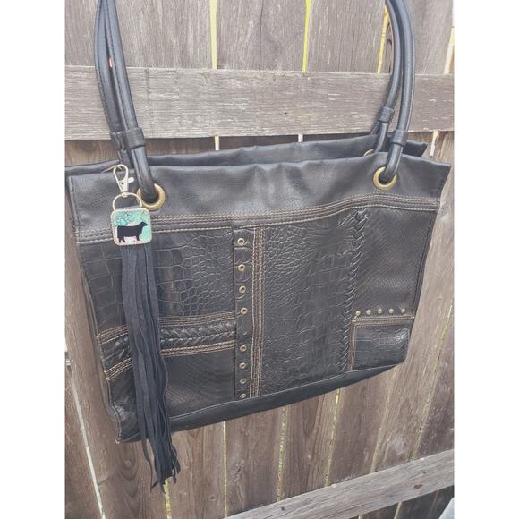 Handmade cow lover boho Leather Fringe Western bag charm, Long fringe keychain - Picture 3 of 3